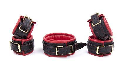 3-Piece Leather Collar, Wrist & Ankle Cuff Set