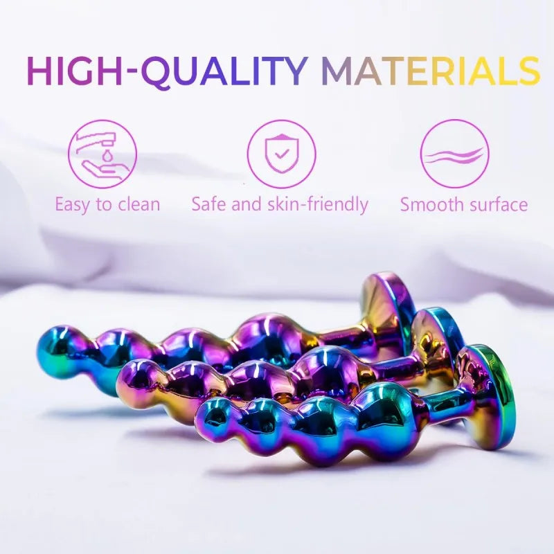 Premium Metal Anal Beads Pink Crysta