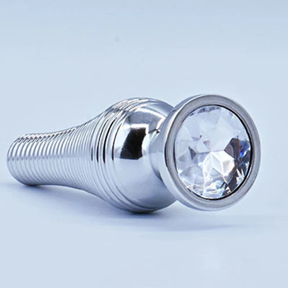 Thread Surface Silvery Stainless Steel Anal Plug Crystal Base Butt Plug Sex Toys For Women Men Adult Toys Anal Toys Sex Shop