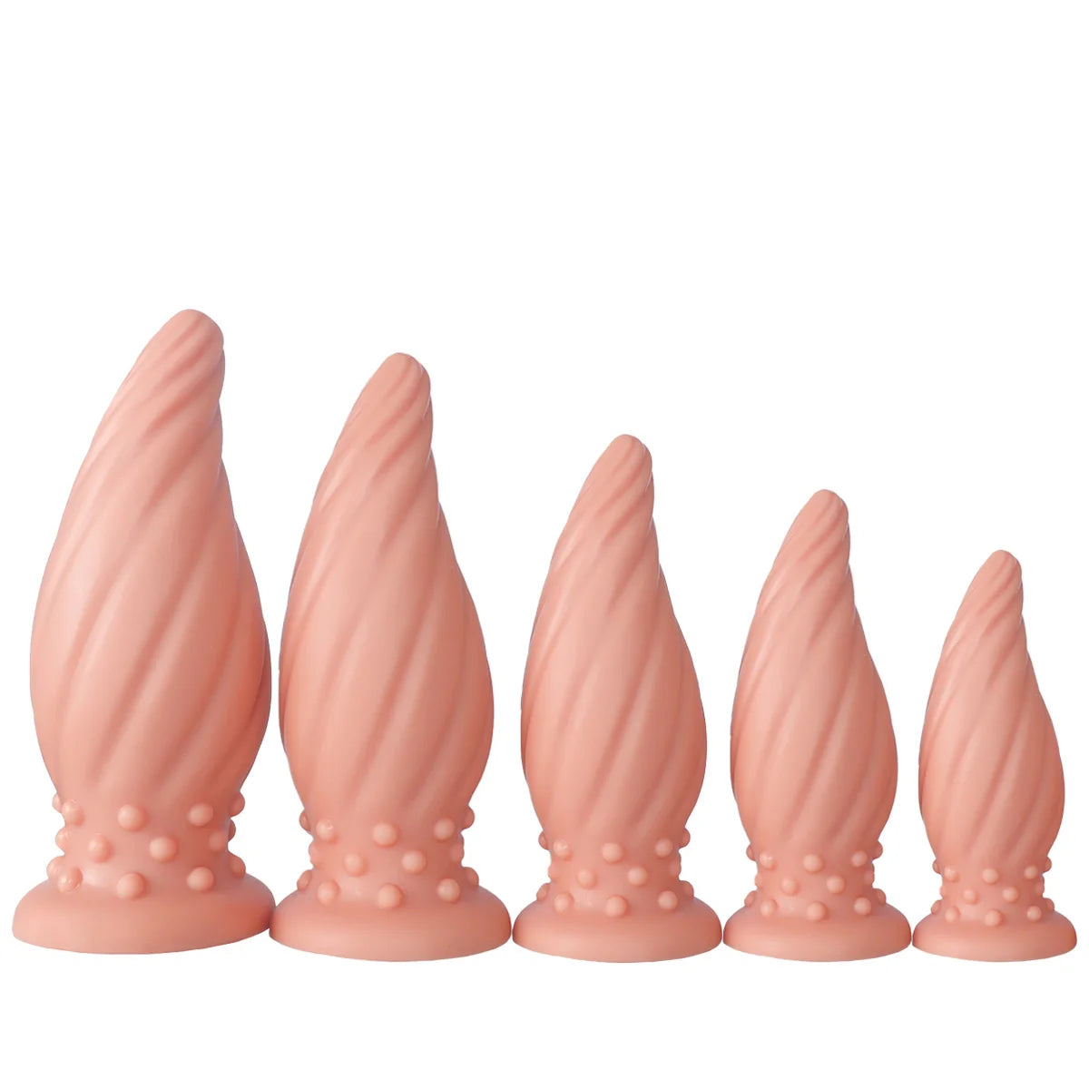 Spiral-Tip Silicone Anal Plug — Textured 5 Sizes S to XL