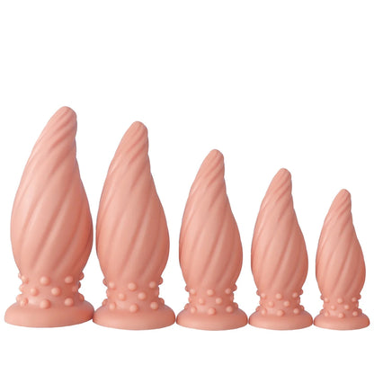 Spiral-Tip Silicone Anal Plug — Textured 5 Sizes S to XL