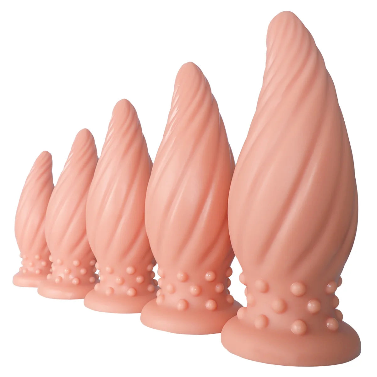 Spiral-Tip Silicone Anal Plug — Textured 5 Sizes S to XL