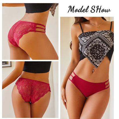 7PCS/Set Women Floral Lace Panties Sexy Low-Waist Briefs Female Hollow Out Breathable Underwear Cotton Soft Lingerie Solid Color