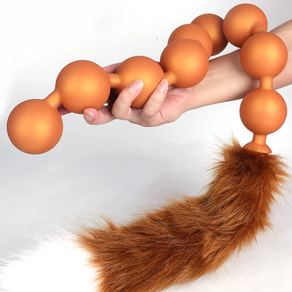 Huge 9 Ball Anal Plug Tail Sex Toys For Men Women Anal Dilator Soft Butt Plug with Tail Anal Beads Sex Party Erotic Toy Butplug