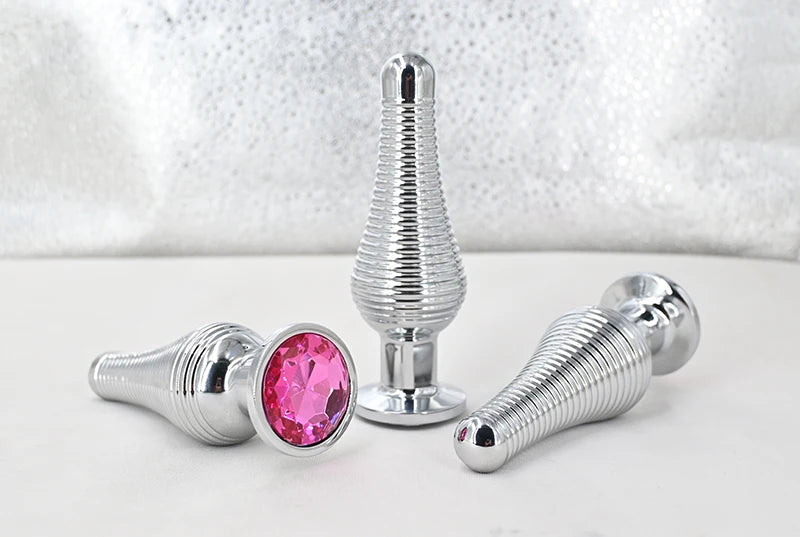 Thread Surface Silvery Stainless Steel Anal Plug Crystal Base Butt Plug Sex Toys For Women Men Adult Toys Anal Toys Sex Shop