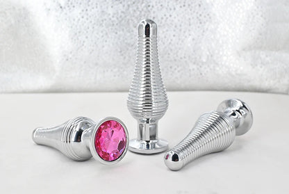 Thread Surface Silvery Stainless Steel Anal Plug Crystal Base Butt Plug Sex Toys For Women Men Adult Toys Anal Toys Sex Shop