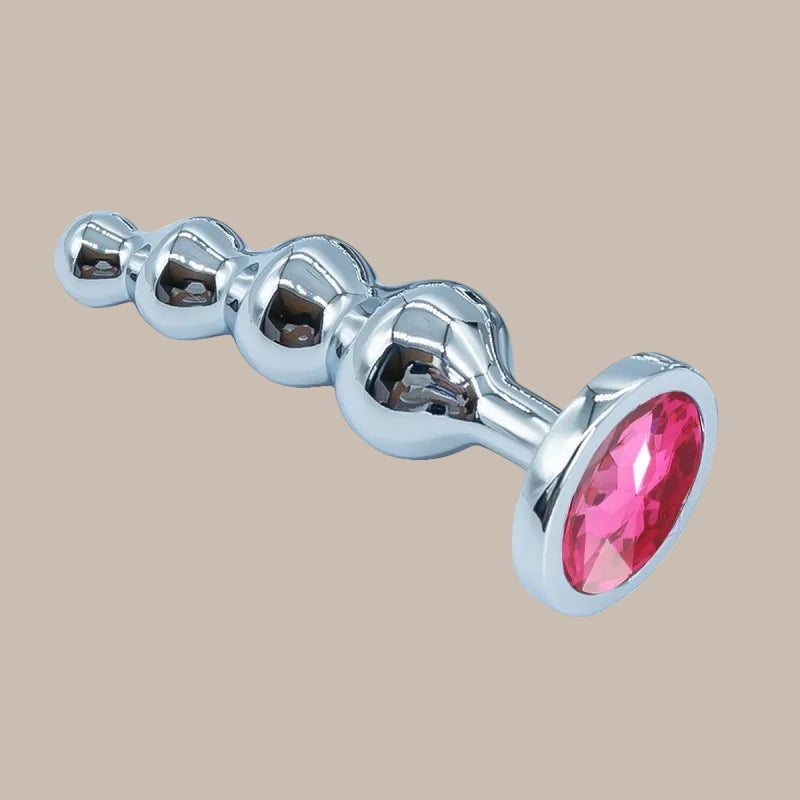 Premium Metal Anal Beads Pink Crysta