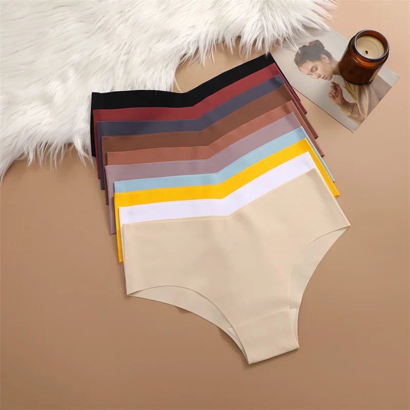 10PCS Seamless Women Panties V Waist Briefs Sexy Low Rise Underwear for Female Solid Color Ice Ultra Thin Breathable Lingere