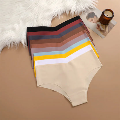 10PCS Seamless Women Panties V Waist Briefs Sexy Low Rise Underwear for Female Solid Color Ice Ultra Thin Breathable Lingere