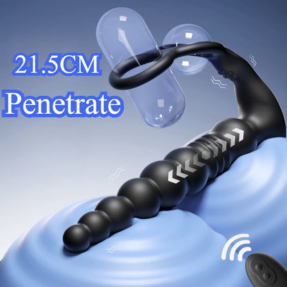 Thrusting Anal Beads Vibrator for Male Prostate Massager Penetrate Anal Sex Toy Butt Plug Masturbator for Gay Men Penis Ring
