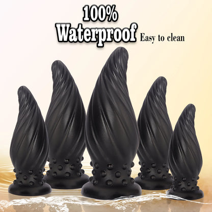 Spiral-Tip Silicone Anal Plug — Textured 5 Sizes S to XL