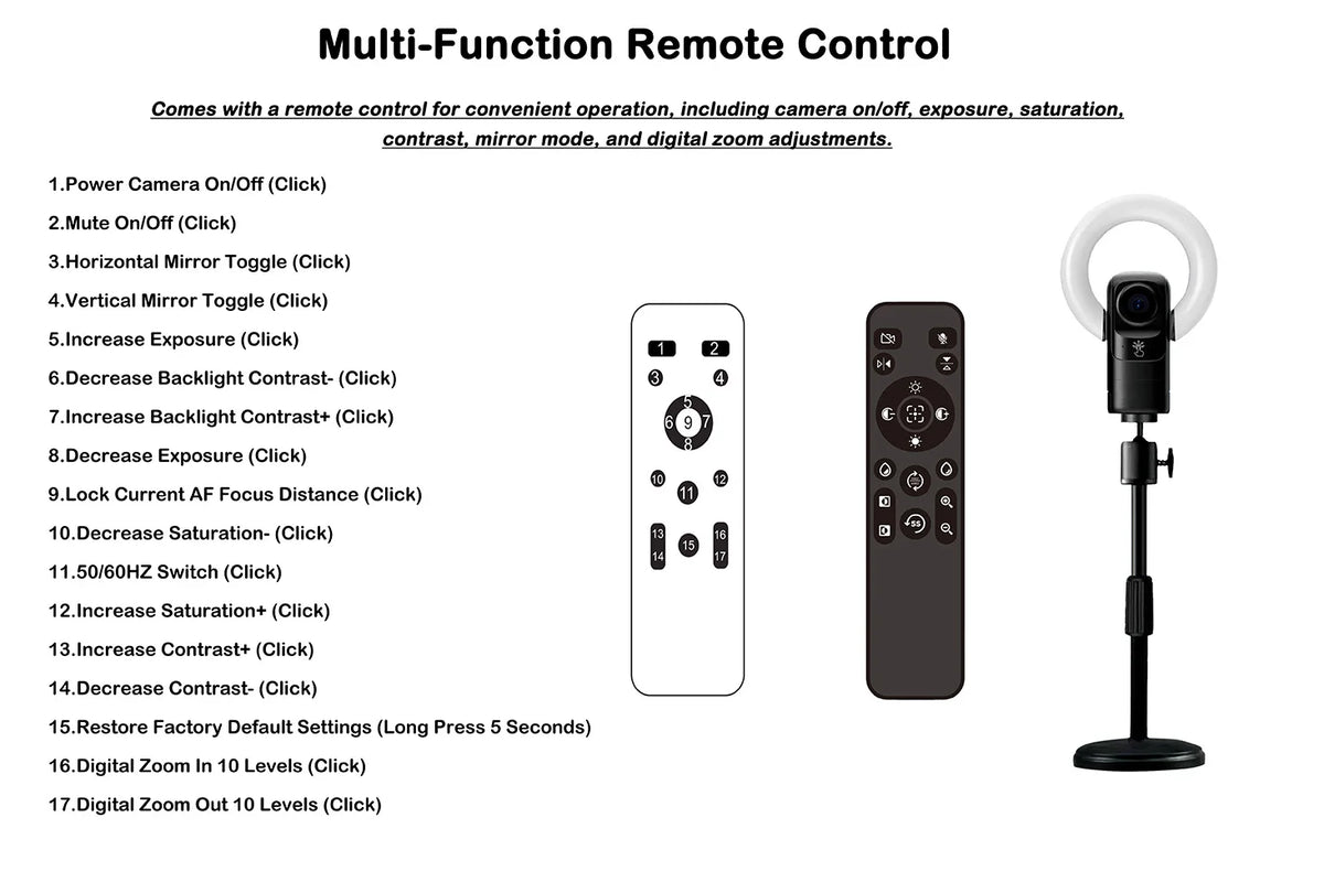 AI Autofocus 4K Webcam With Light