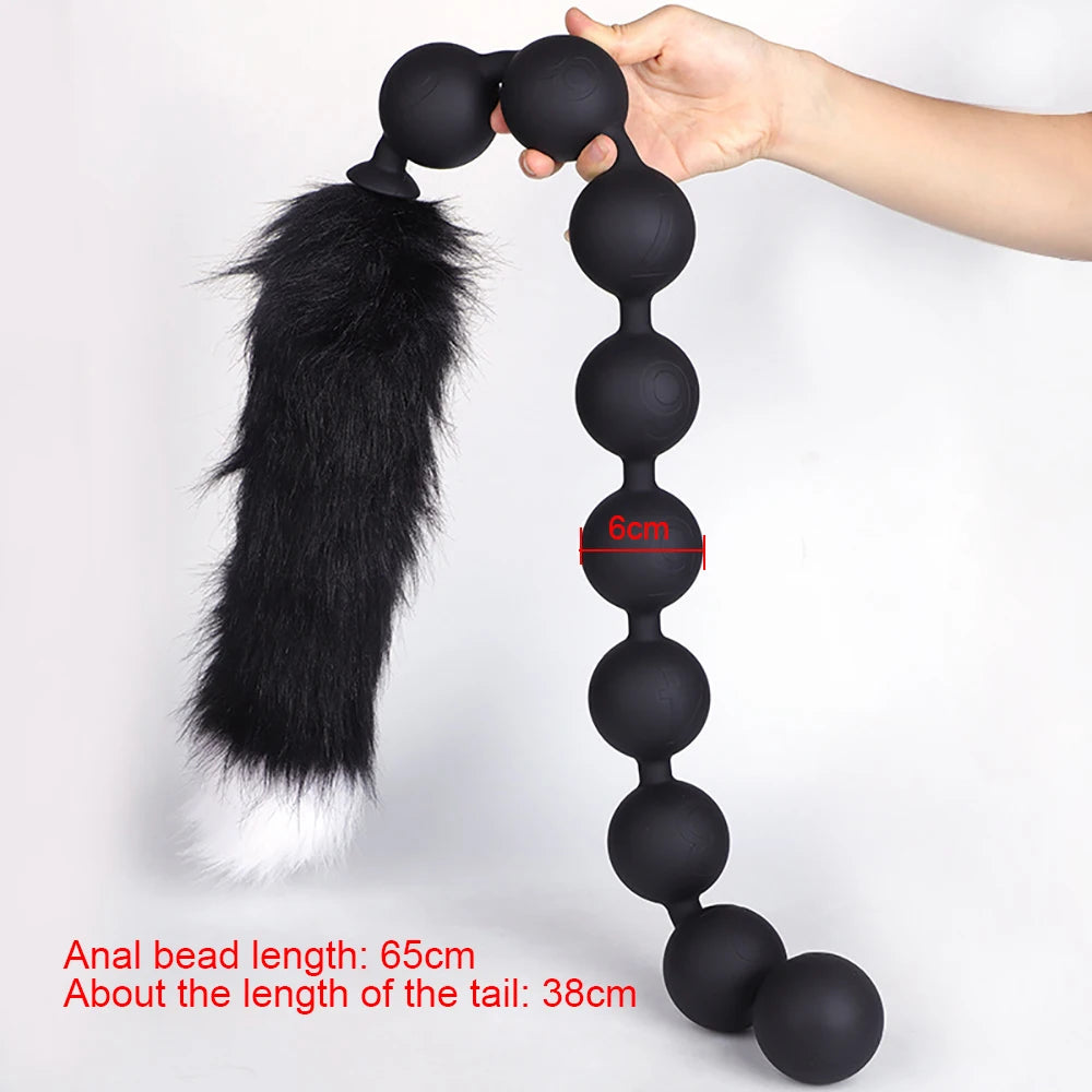 Huge 9 Ball Anal Plug Tail Sex Toys For Men Women Anal Dilator Soft Butt Plug with Tail Anal Beads Sex Party Erotic Toy Butplug