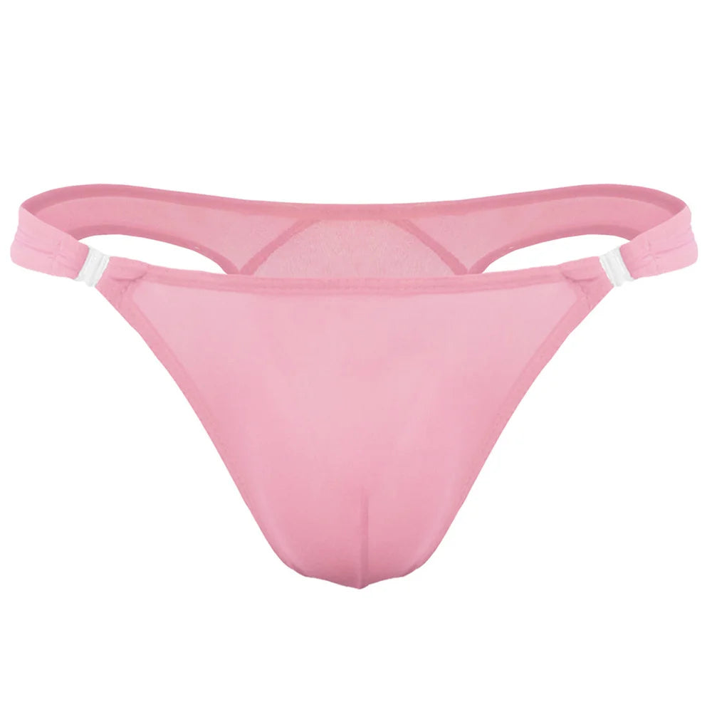 8PCS/Set Openable Buckle Underwear Man Ice Silk Thong Sexy U Convex Pouch Nylon G-string Low Waist Male Underpants Plus Size