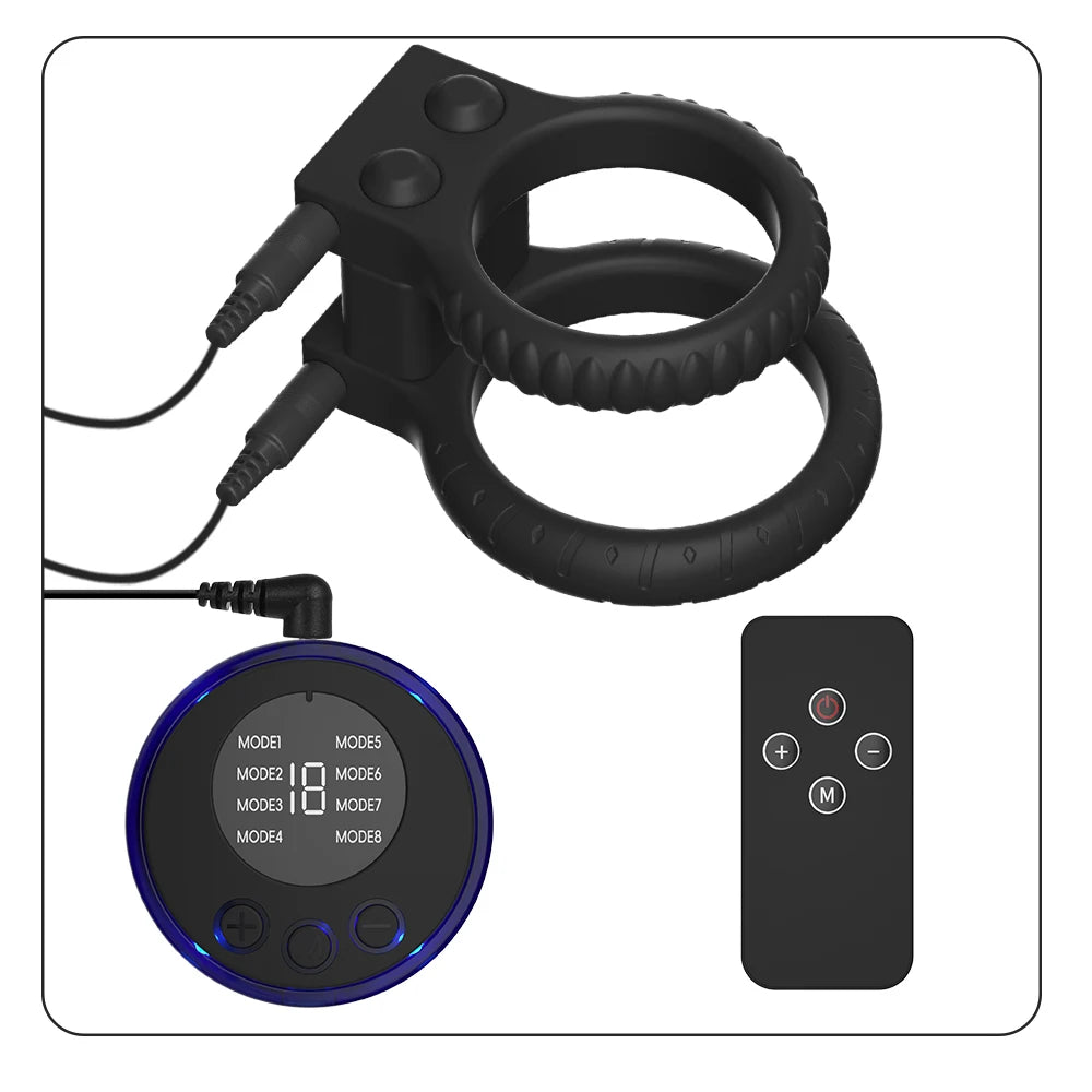 Electric Shock Male Penis Lock Cock Ring Erection Delay Ejaculation Electro Shock Penis Ring Reusable Ball Stretcher Sex Toys