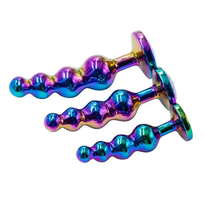 Premium Metal Anal Beads Pink Crysta
