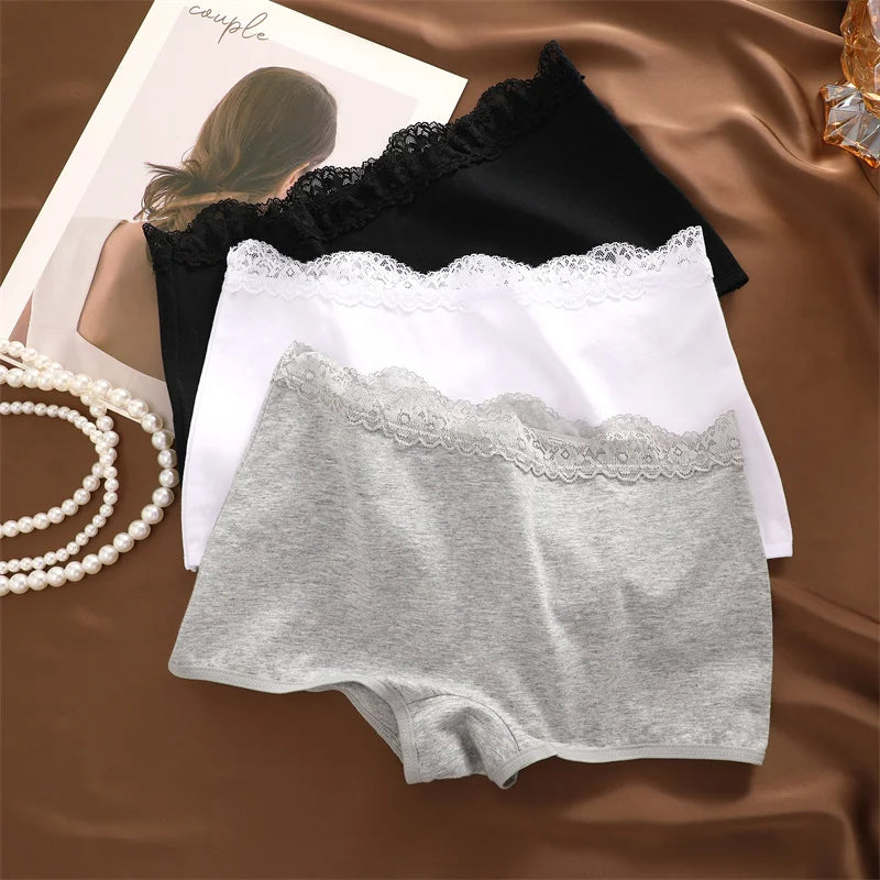 6Pcs/Set Women's Panties Sexy Lace Cotton Boyshorts Seamless Solid Color Comfortable Breathable Underwear Female Sports Boxers