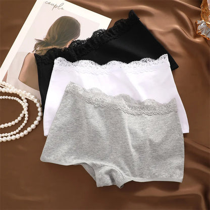6Pcs/Set Women's Panties Sexy Lace Cotton Boyshorts Seamless Solid Color Comfortable Breathable Underwear Female Sports Boxers