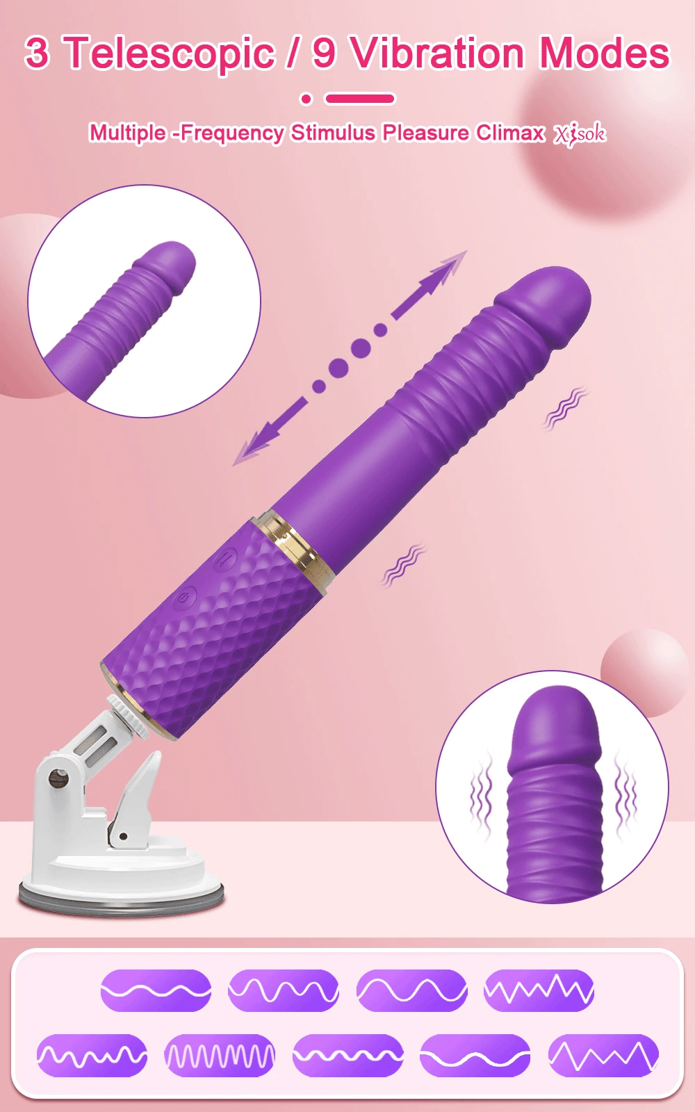 Thrusting Dildo Vibrator with Bracket Stand