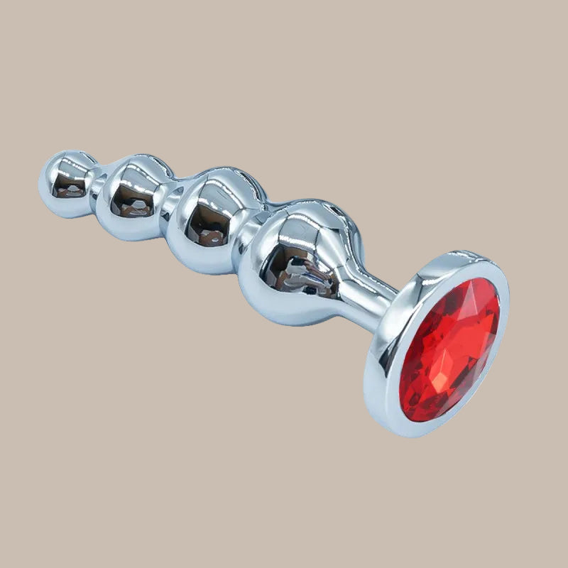 Premium Metal Anal Beads Pink Crysta