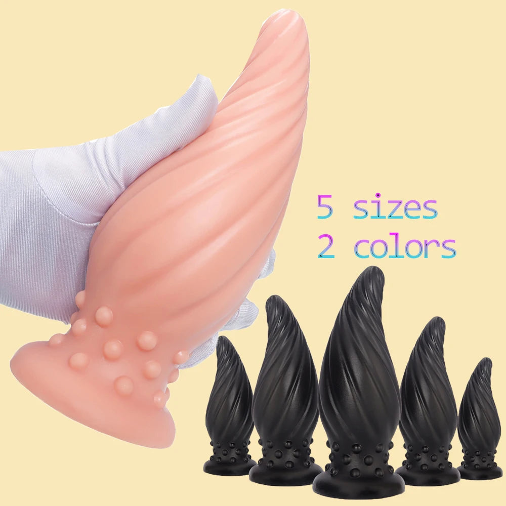 Spiral-Tip Silicone Anal Plug — Textured 5 Sizes S to XL