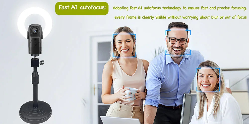 AI Autofocus 4K Webcam With Light
