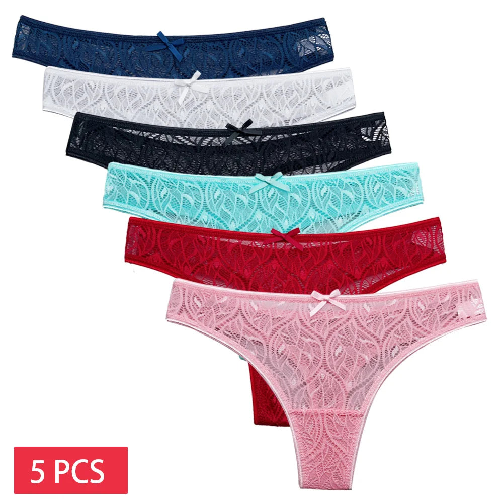 5 Pcs/Set Women's Underwear M-XL Sexy G-string Floral Transparent Female Underpants Lingerie Lace Thongs Woman Panties