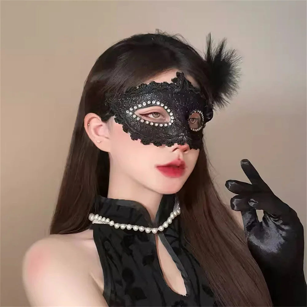 Luxury Lace & Feather Masquerade Mask