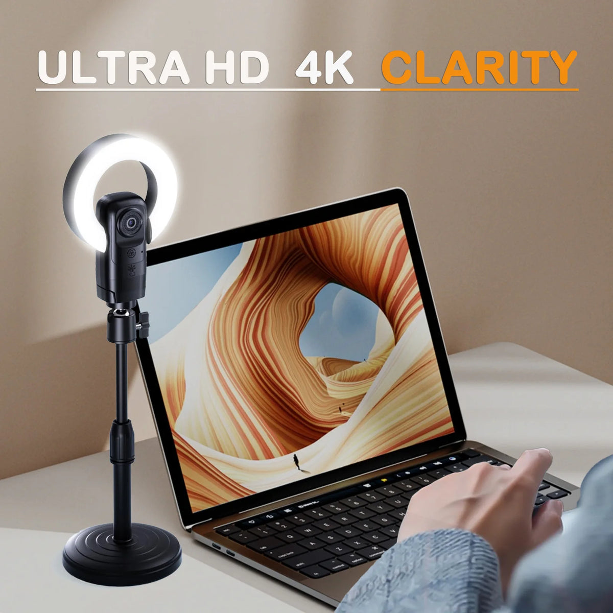 AI Autofocus 4K Webcam With Light