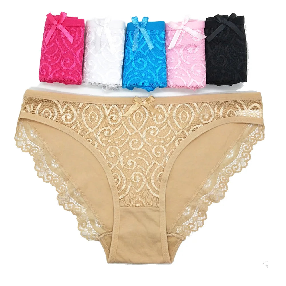 5 PCS/Set Hot Sale Sexy Lace Underwear Soft Underpants Ladies Panty Comfortable Women Cotton Panties 89319