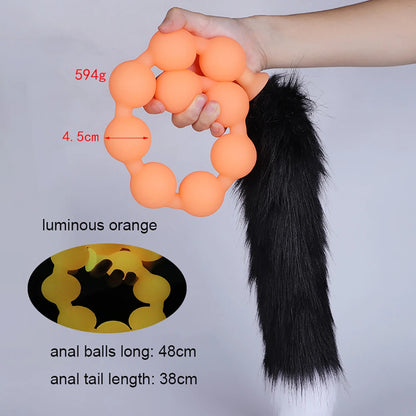 Huge 9 Ball Anal Plug Tail Sex Toys For Men Women Anal Dilator Soft Butt Plug with Tail Anal Beads Sex Party Erotic Toy Butplug