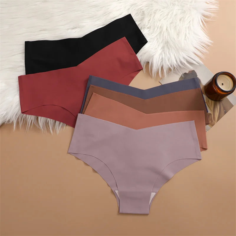 10PCS Seamless Women Panties V Waist Briefs Sexy Low Rise Underwear for Female Solid Color Ice Ultra Thin Breathable Lingere