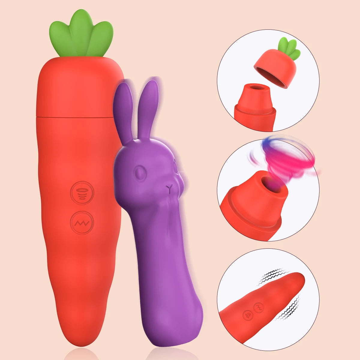 Carrot Rabbit Vibrator — Dual Suction and G-Spot
