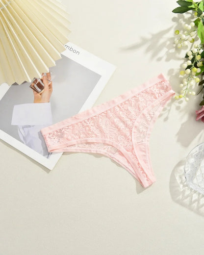 6Pcs/Set Sexy Lace Floral Panties For Women Simple Solid Color Low Rise High Quality Thongs Trendy Transparent Intimate Lingerie