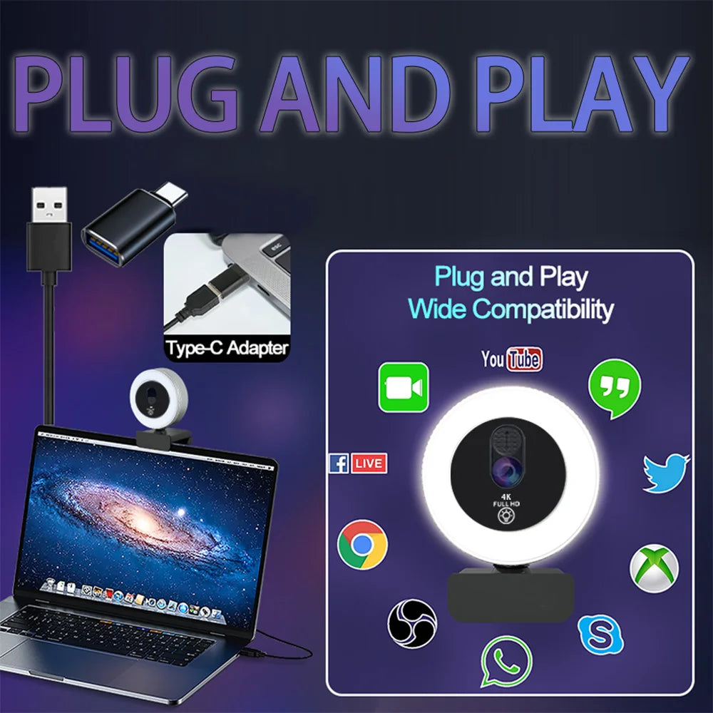4K Streaming Ring Light Webcam