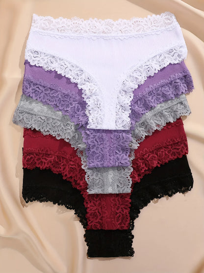 10PCS/Set Women Lace Cotton Panties Sexy Low-Waist Brazilian Panties Solid Color Female Soft Underwear Ladies Intimates Lingerie