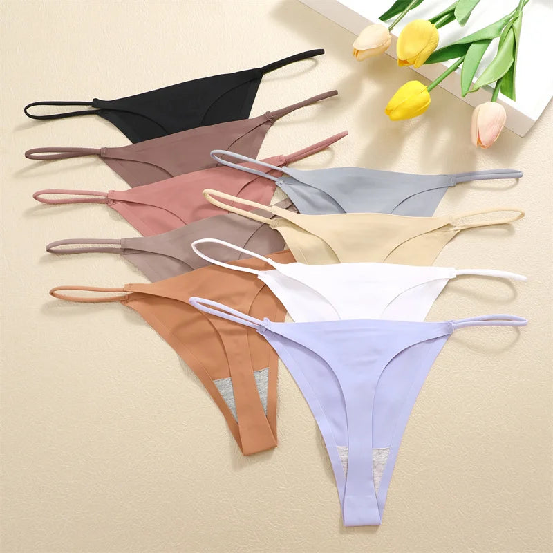 9PCS Seamless Panties Women's G-String Thongs Solid Color No Trace Underwear Female Low Rise Sexy Lingerie Comfortable Underpant