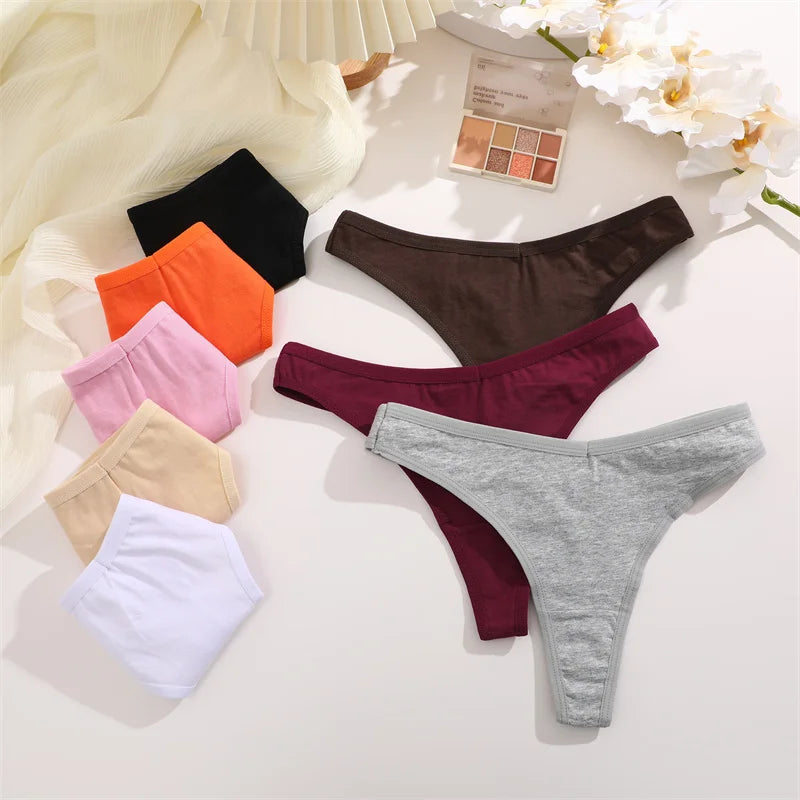 8PCS Women Cotton Thongs Sexy V Waist G-String Panties Seamless Soft Underwear for Women Solid Color Girls Intimates Lingerie