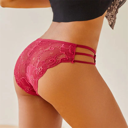 7PCS/Set Women Floral Lace Panties Sexy Low-Waist Briefs Female Hollow Out Breathable Underwear Cotton Soft Lingerie Solid Color