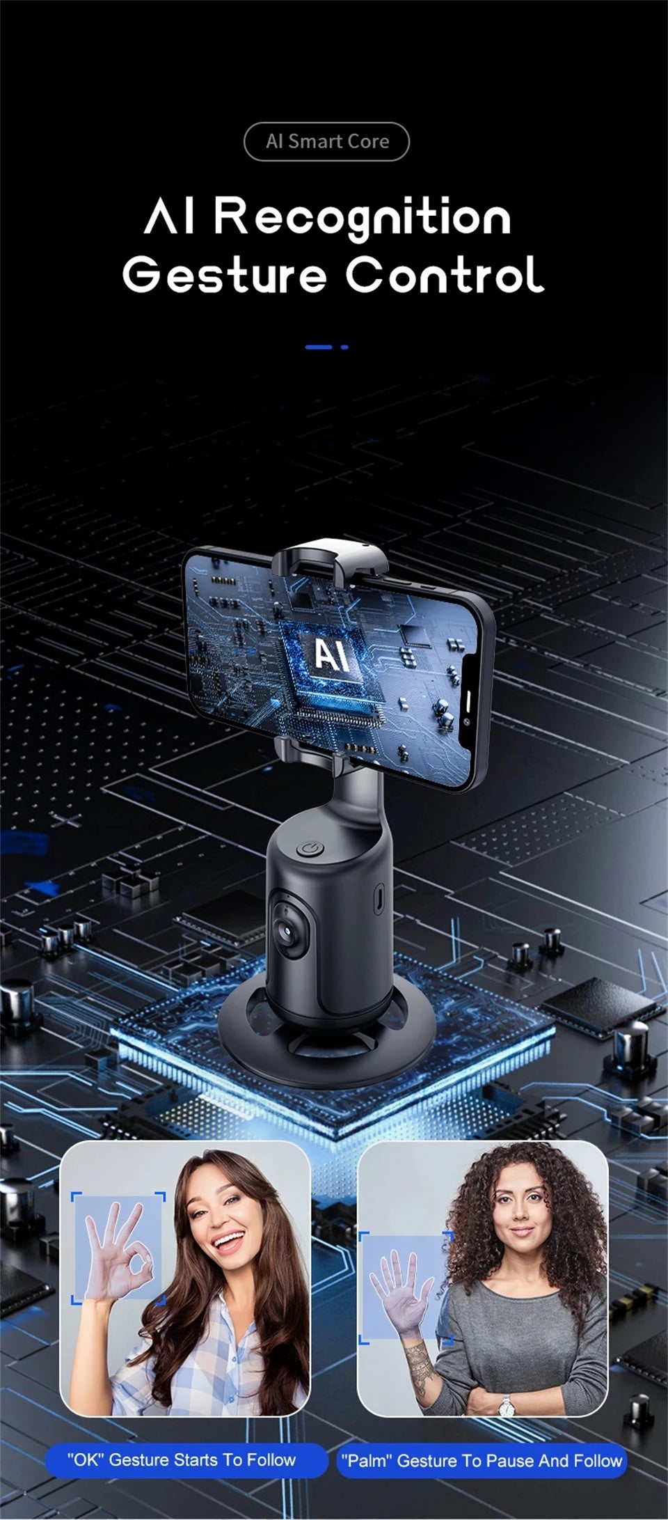 Smart AI Face Tracking 360 Rotation Gimbal