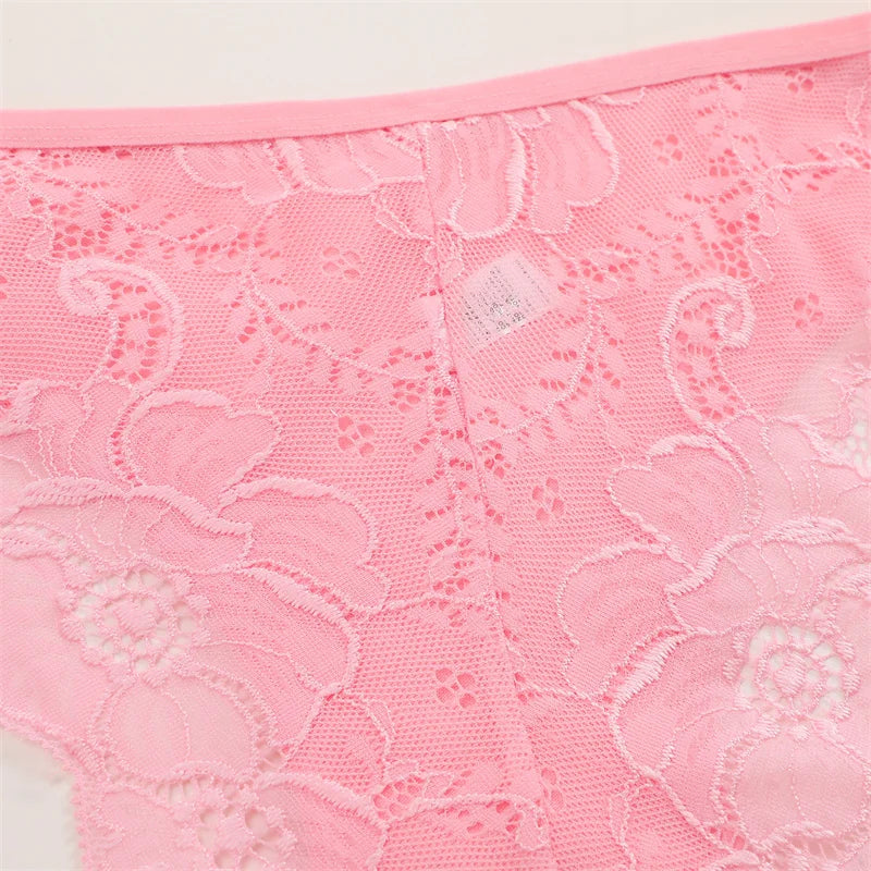 7PCS/Set Women Floral Lace Panties Sexy Low-Waist Briefs Female Hollow Out Breathable Underwear Cotton Soft Lingerie Solid Color