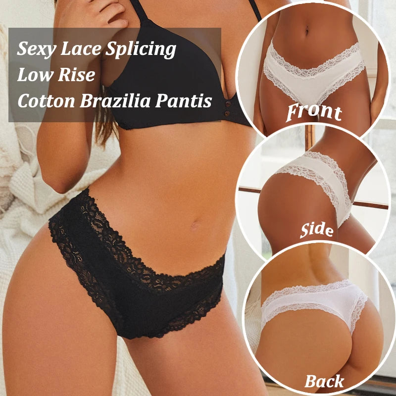 10PCS/Set Women Lace Cotton Panties Sexy Low-Waist Brazilian Panties Solid Color Female Soft Underwear Ladies Intimates Lingerie