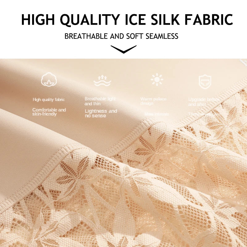 4Pcs/Set Women's Seamless Panties Sexy Solid Color Lace Floral Legging Plus Size High Waist Shapewear Female Soft Cozy Lingerie