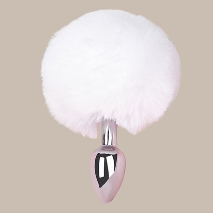 Soft Rabbit Tail Metal Anal Stopper SM Rabbit Tail Anal Stopper, Suitable for Beginners