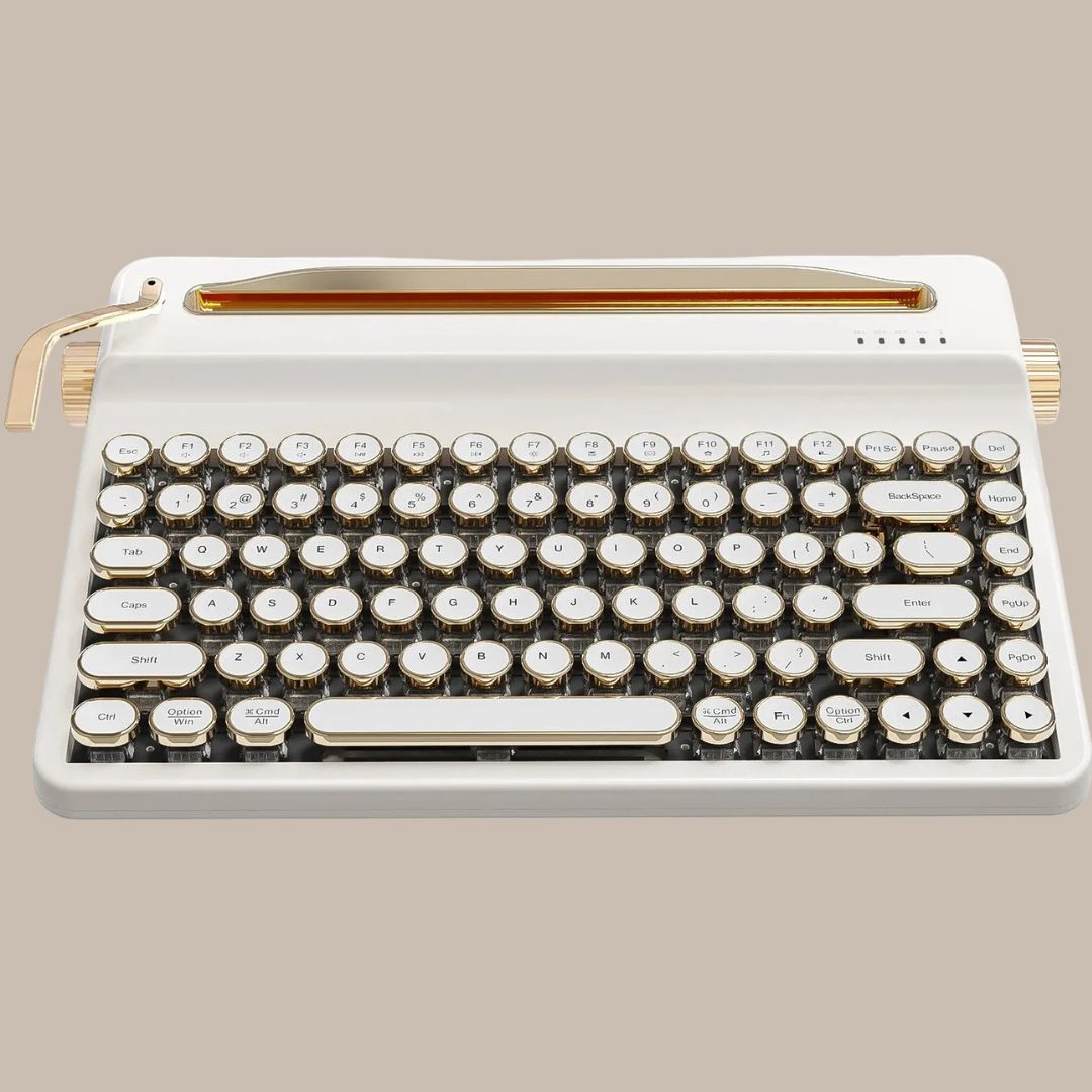 Creme Beige Premium Keyboard Golden