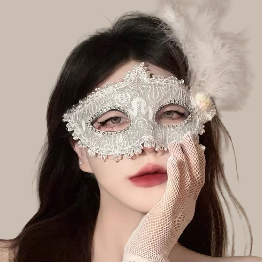 Luxury Lace & Feather Masquerade Mask