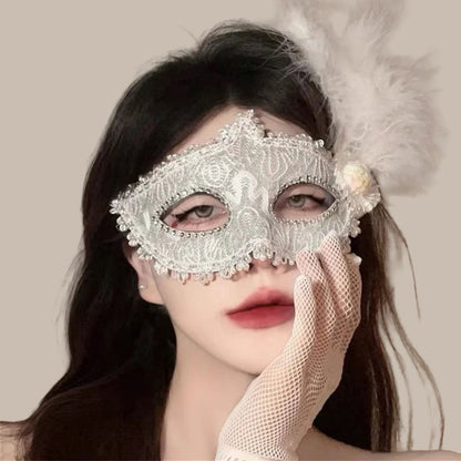 Luxury Lace & Feather Masquerade Mask