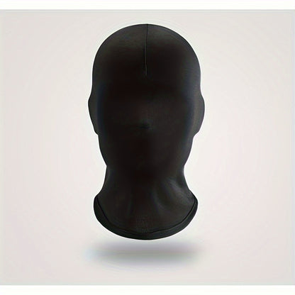 Sporty Black Lycra Full Face Mask - Perfect for Christmas Parties & Cosplay, Hand Washable
