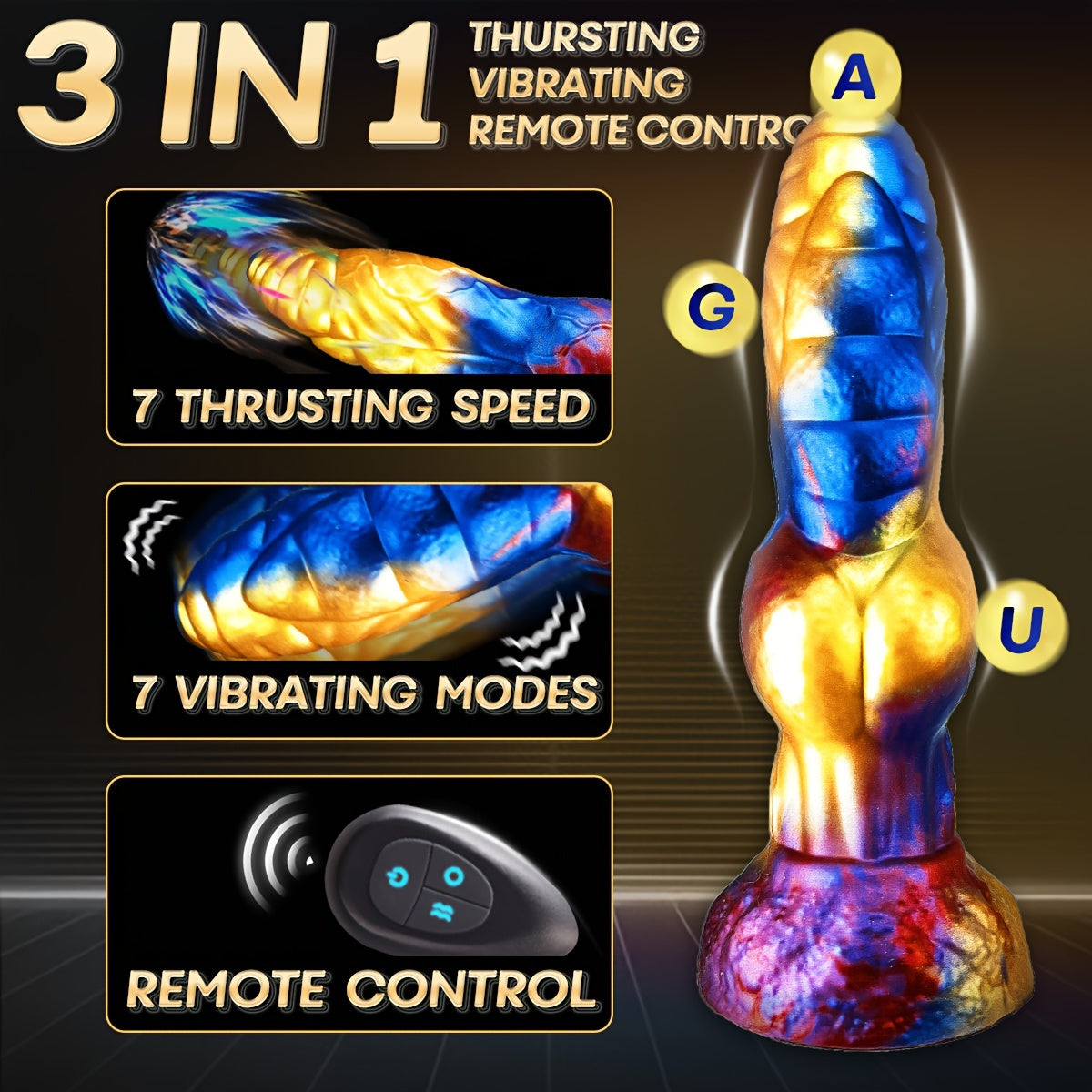 Monster Knot Dildo Vibrator — 3-in-1 Remote Control 23cm