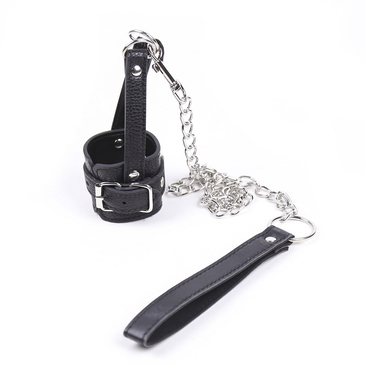 Adult SM Decompression Toy - Bondage Traction JJ Ring Penis Ring, Cock Ring with Adjustable Leather Sleeve Lock, Sperm Ring Collar, Elegant Silver Chain Design, Ideal for BDSM Play, BDSM Play Ring|Elegant Chain Design|Adjusta